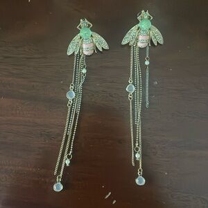 Dangle bee earrings gold green pink